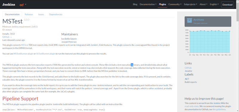 Screen shot of a sample Jenkins Documentation Page 