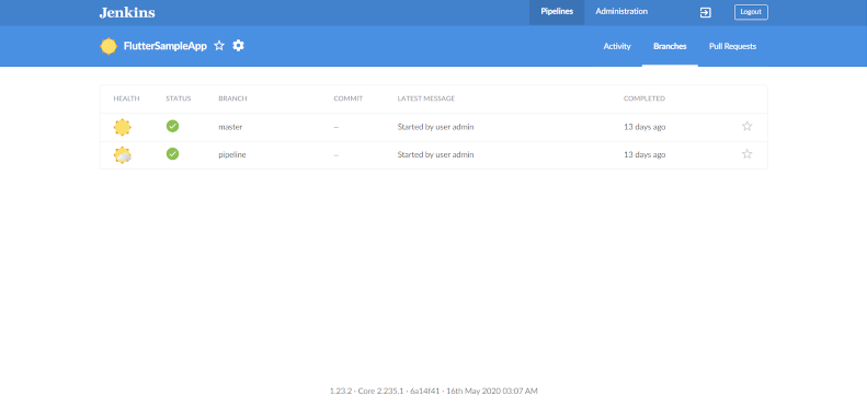 screenshot pipeline activity FlutterSampleApp