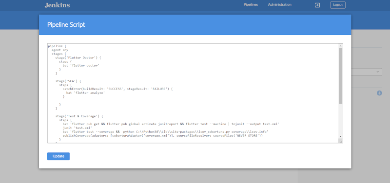 Screenshot of pipeline script