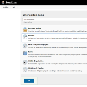 Screenshot of the pipeline creation menu