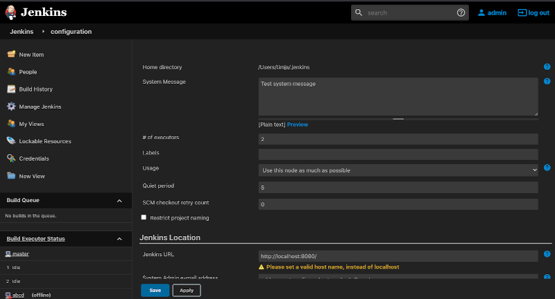 Screen shot of dark theme jenkins configuration