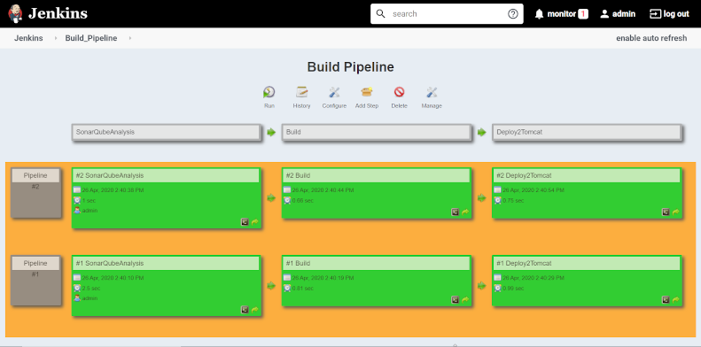 Screen shot of build pipeline example