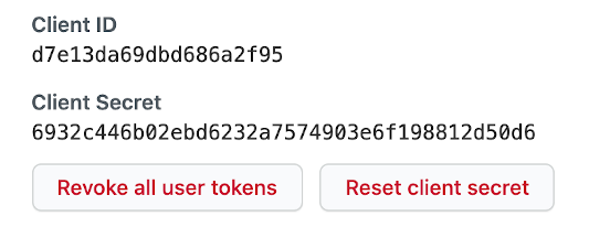 Screenshot of a client ID and client Secret