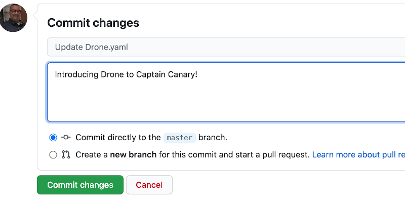 screenshot of commit change on GitHub