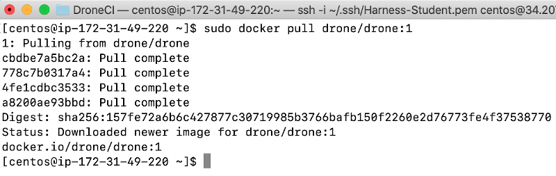 screenshot command line run sudo docker pull drone/drone:1