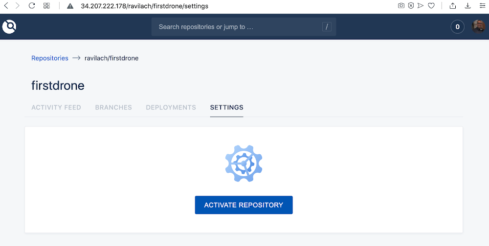 screenshot of the repo drone settings page