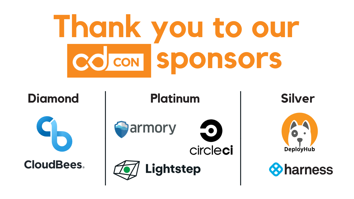 cdcon sponsor logos: cloudbees, armory, circleci, lightstep, deployhub, and harness