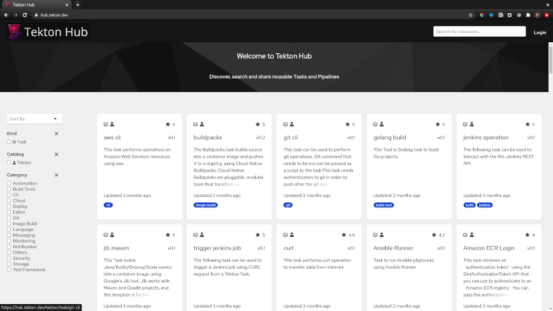 Tekton Hub Screenshot