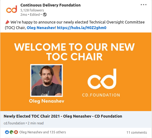Image of the Oleg TOC Chair post on LinkedIn